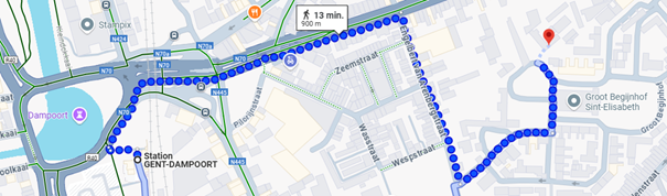 route Gent -Dampoort naar Groot-Begijnhof